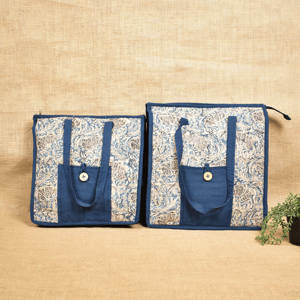 Blue Kalamkari Quilted Tote Bag - compare