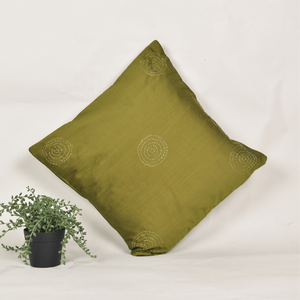 Olive Green embroidery cushion cover - front