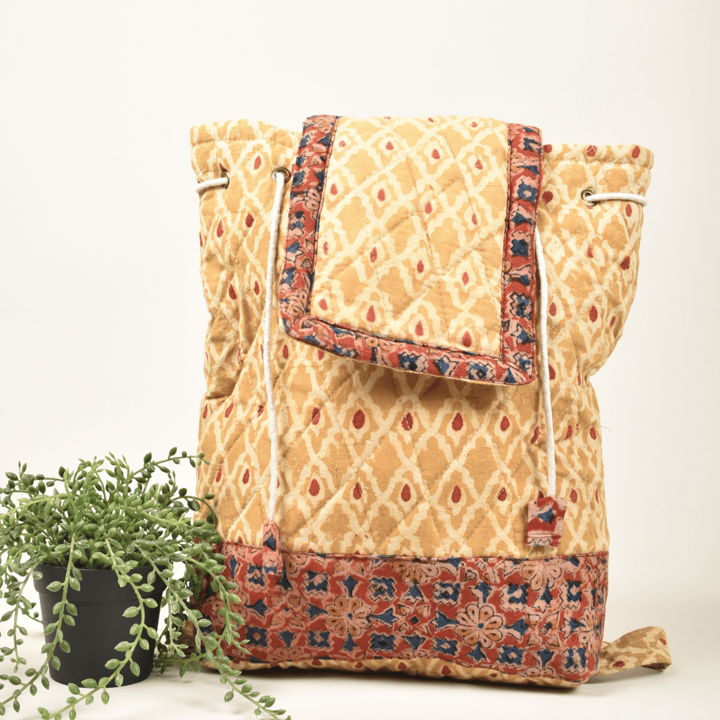 Yellow Kalamkari Backpack - front