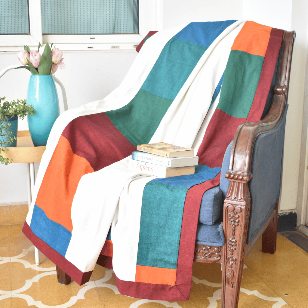 Ikat Patchwork single dohar with maroon border