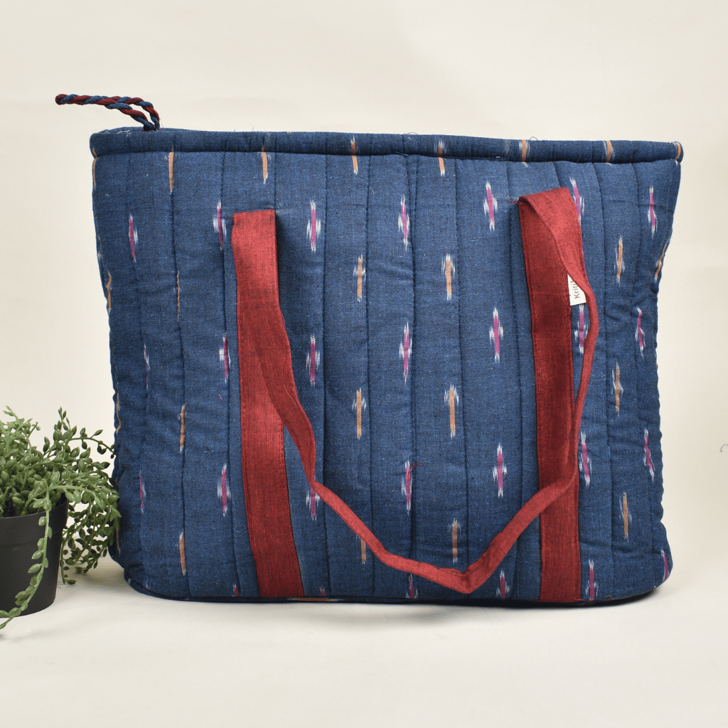 Blue Ikat quilted laptop bag - back