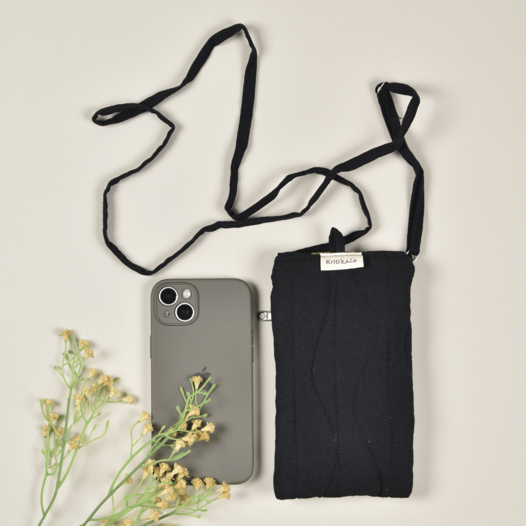 Cell Phone Pouch in Black Cotton
