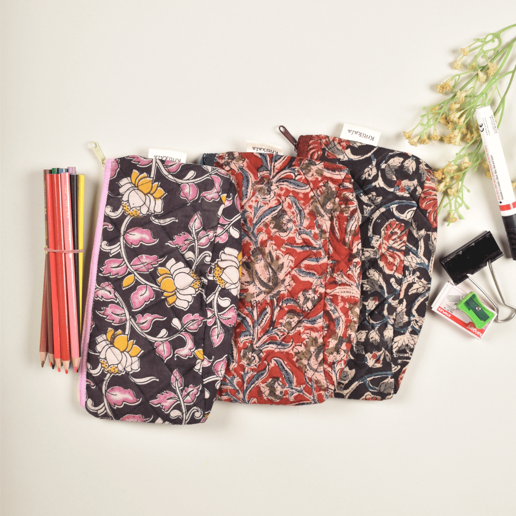 kalamkari cotton quilted pouch