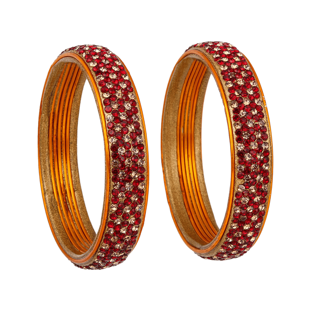 Pair of broad bangles in red and golden tones - women