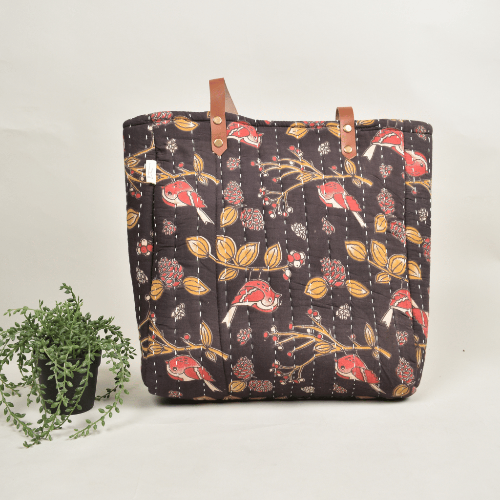 Black Tapti Hand Quilted Large Tote Bag - black