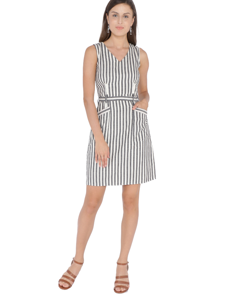 trendy sleeveless short dress front view