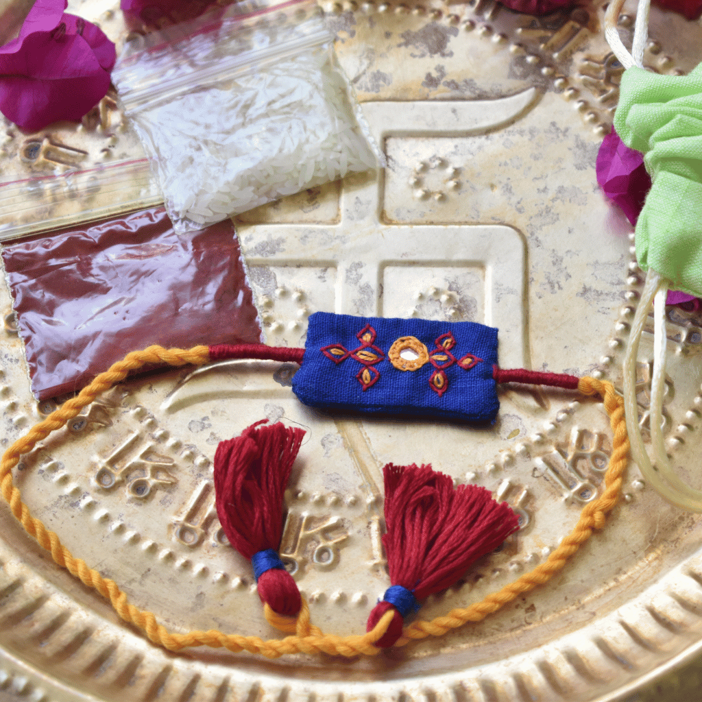 Blue Embroidery Handloom Rakhi