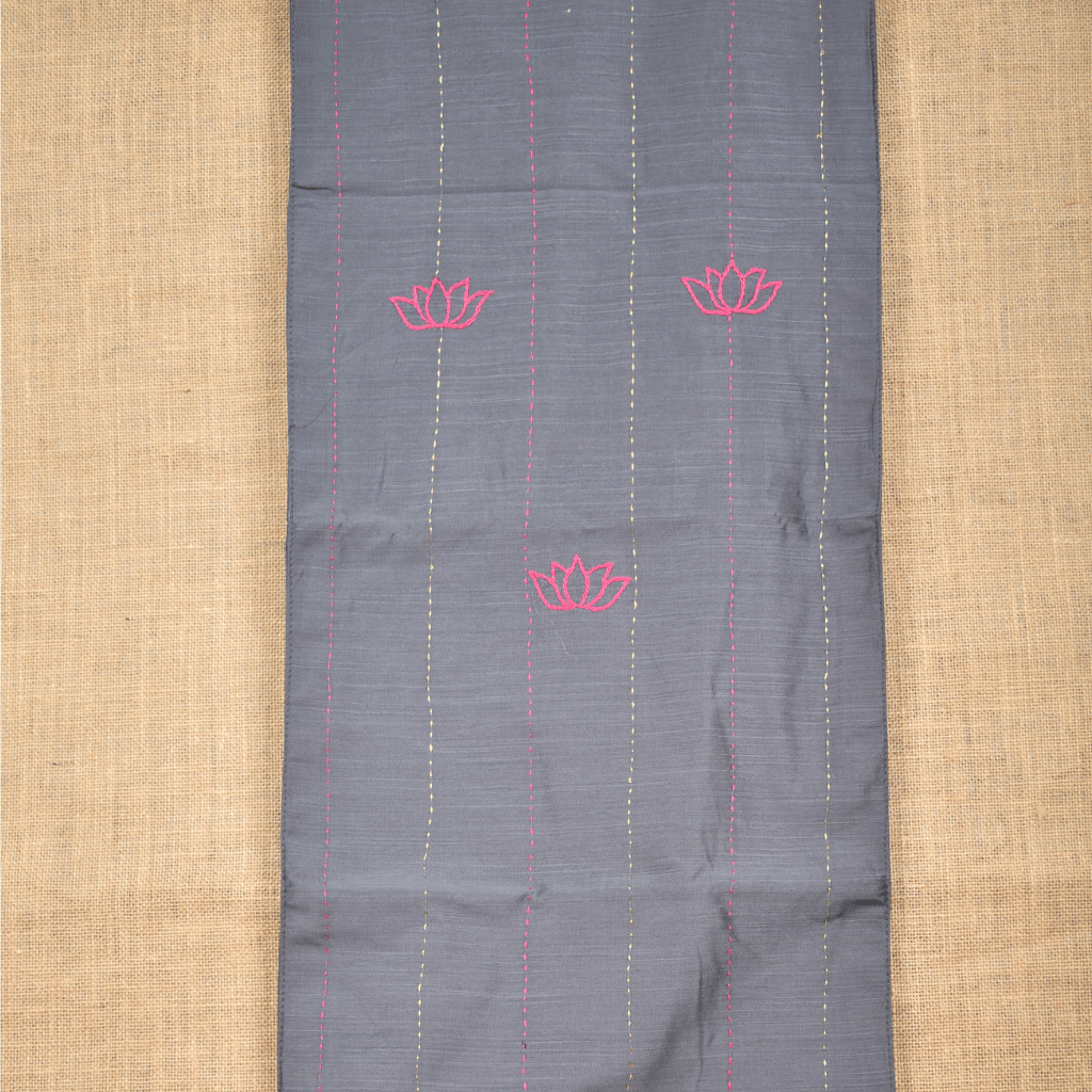 Grey Silk lotus pool embroidery festive table runner - front