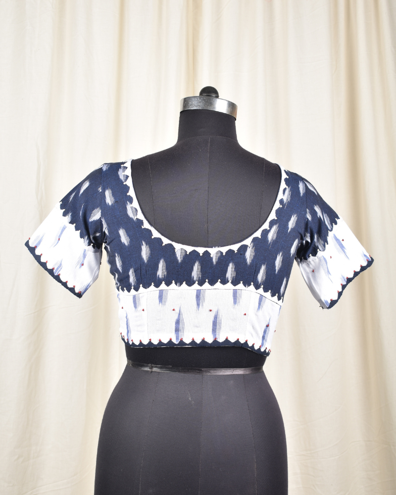 Blue ikat embroidered blouse - back