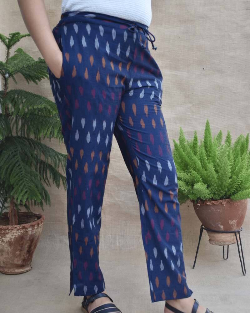 Blue ikat pant for women - side