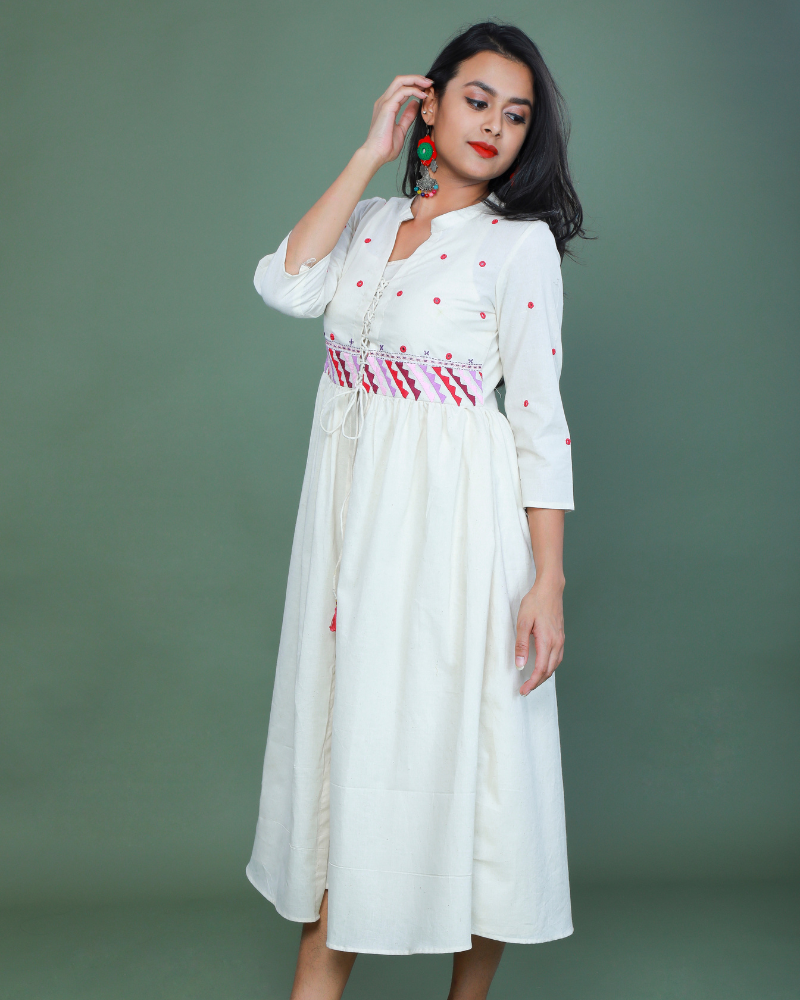 Applique work long jacket Dress side view