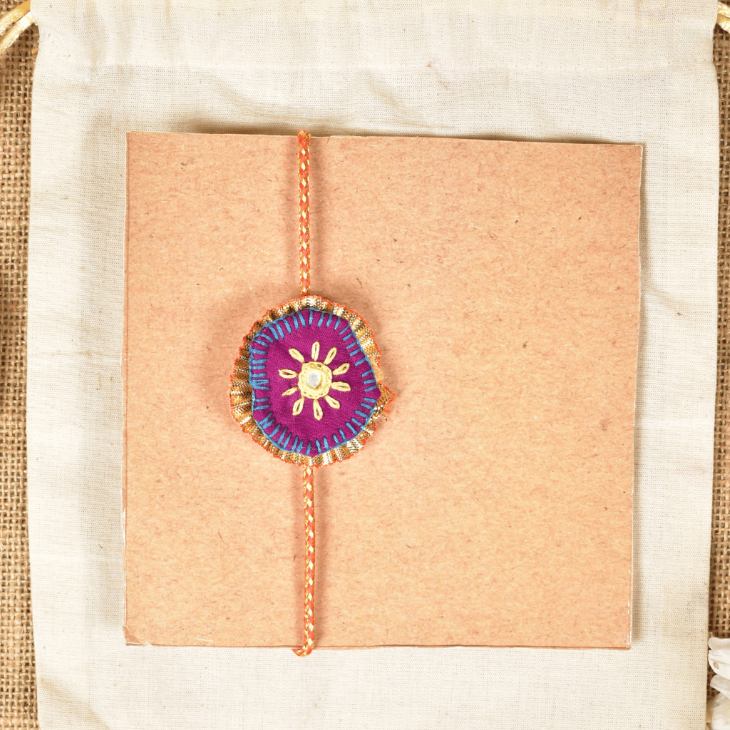 Purple Round Embroidery Handloom Rakhi
