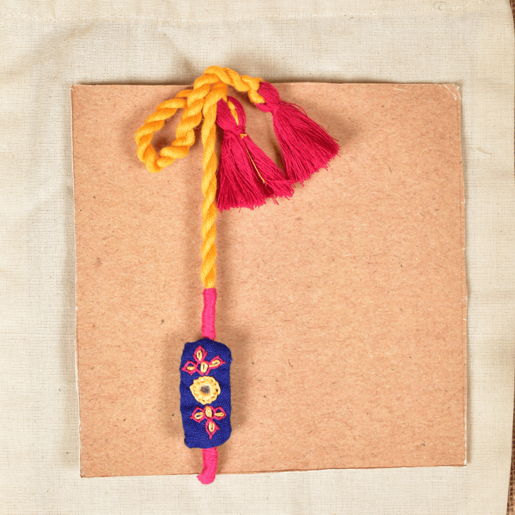 Blue Embroidery Handloom Rakhi