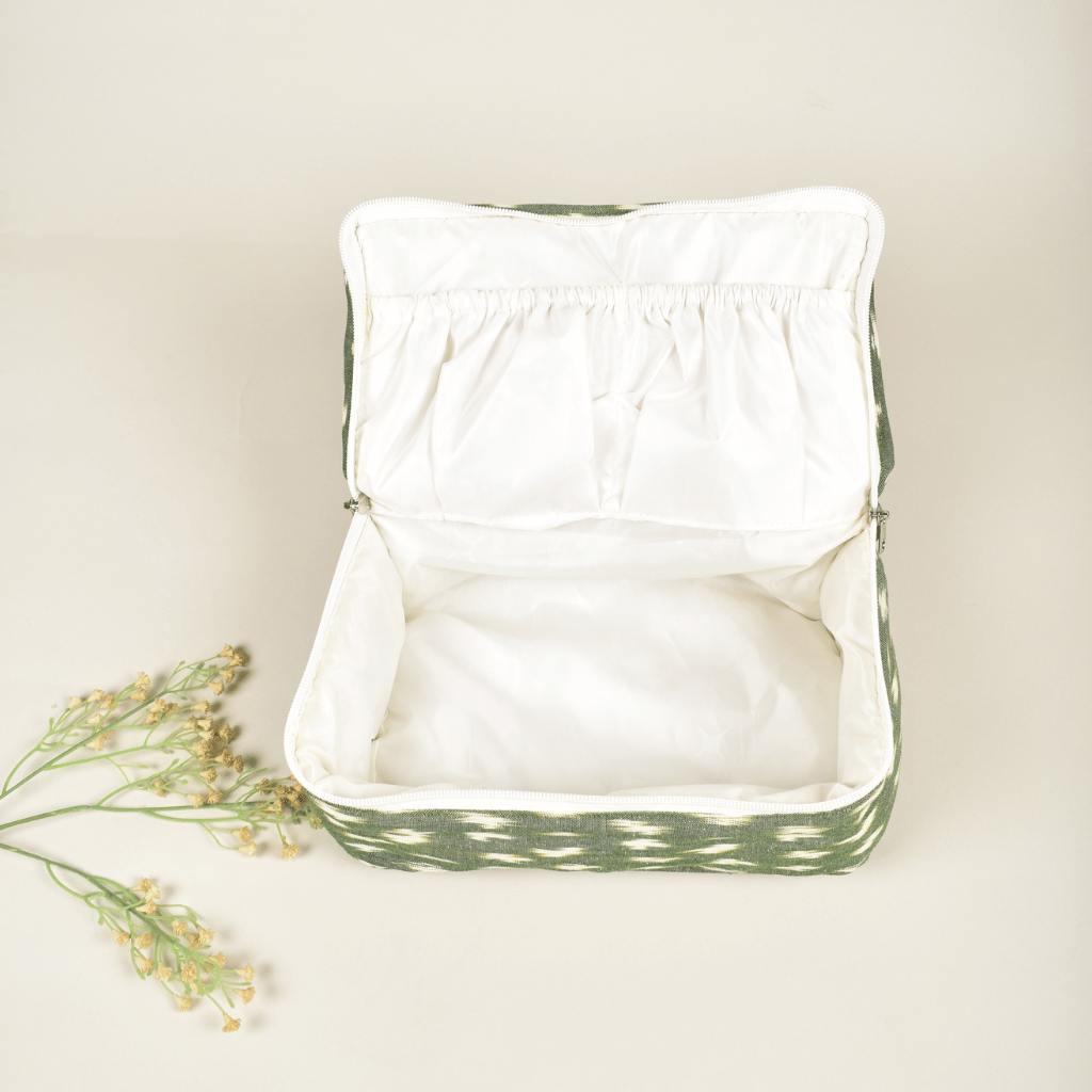 Green ikat travel Toiletry bag - inside