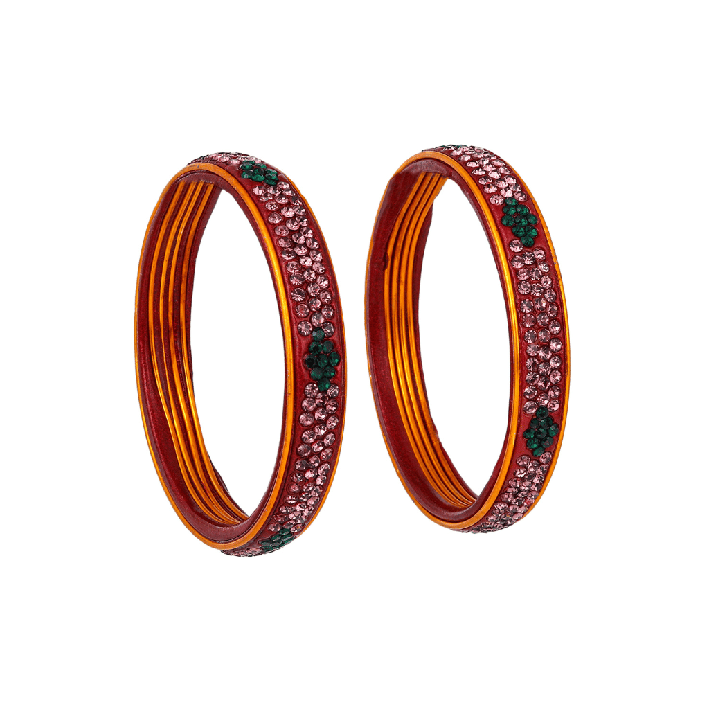 Pair of Hyderabadi Lac Bangles in Pink and Green Tones - women