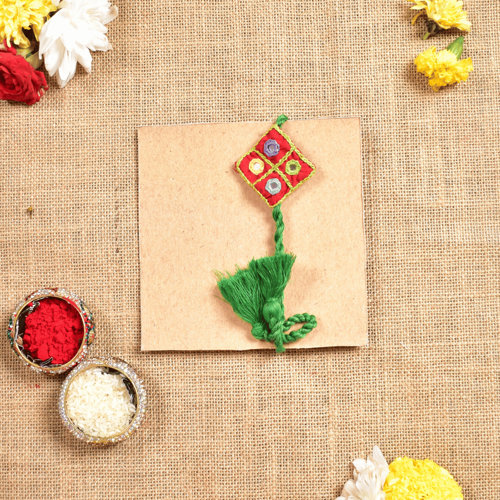 Red Embroidery Handloom Rakhi