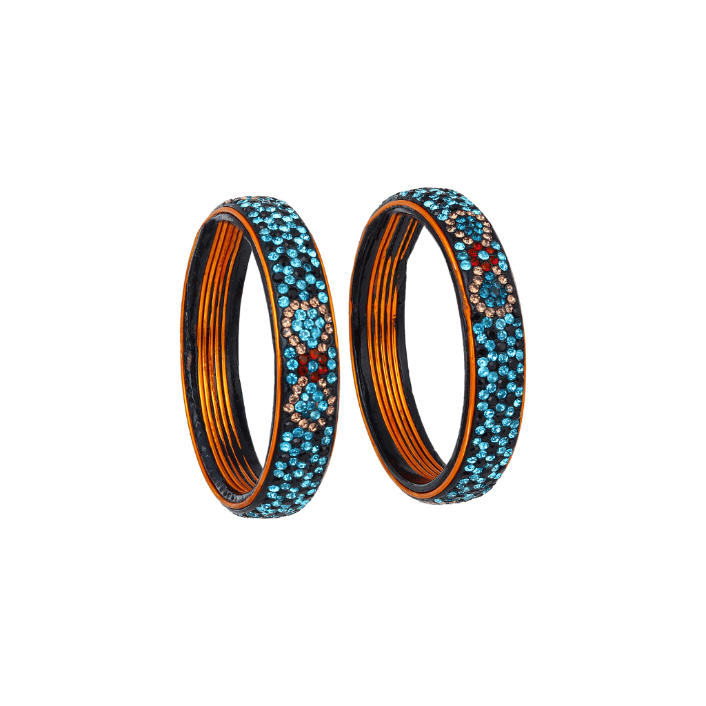 Pair of broad bangles in blue and black tones