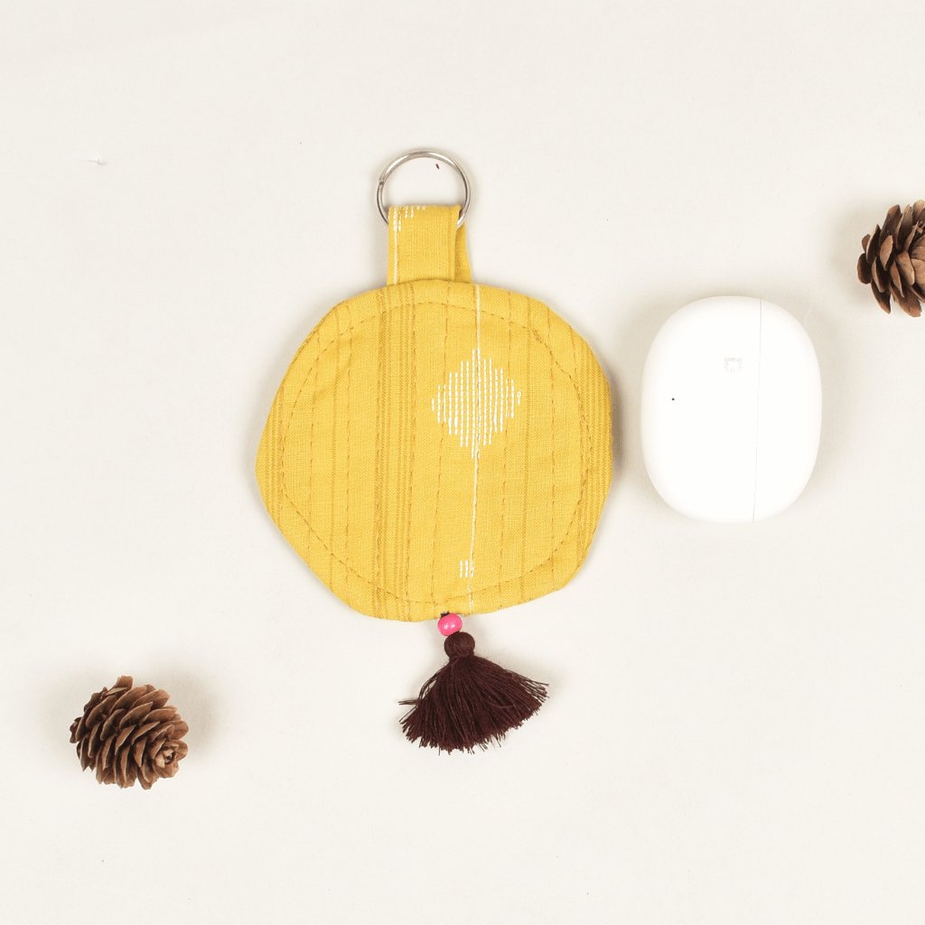 Lip balm yellow handloom pouch - back