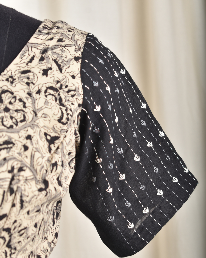 Black kalamkari embroidered blouse - sleeve