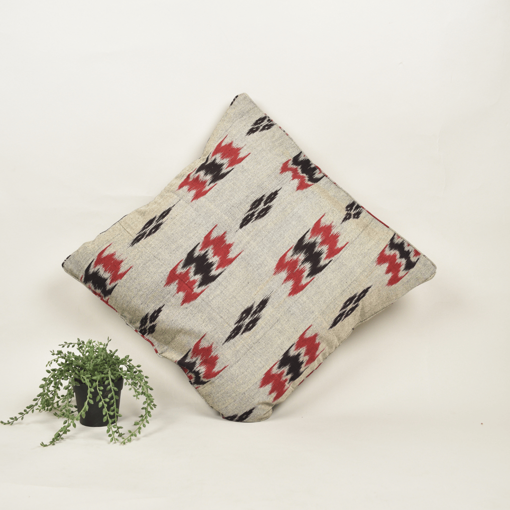 Ivory Ikat Cotton Cushion Cover