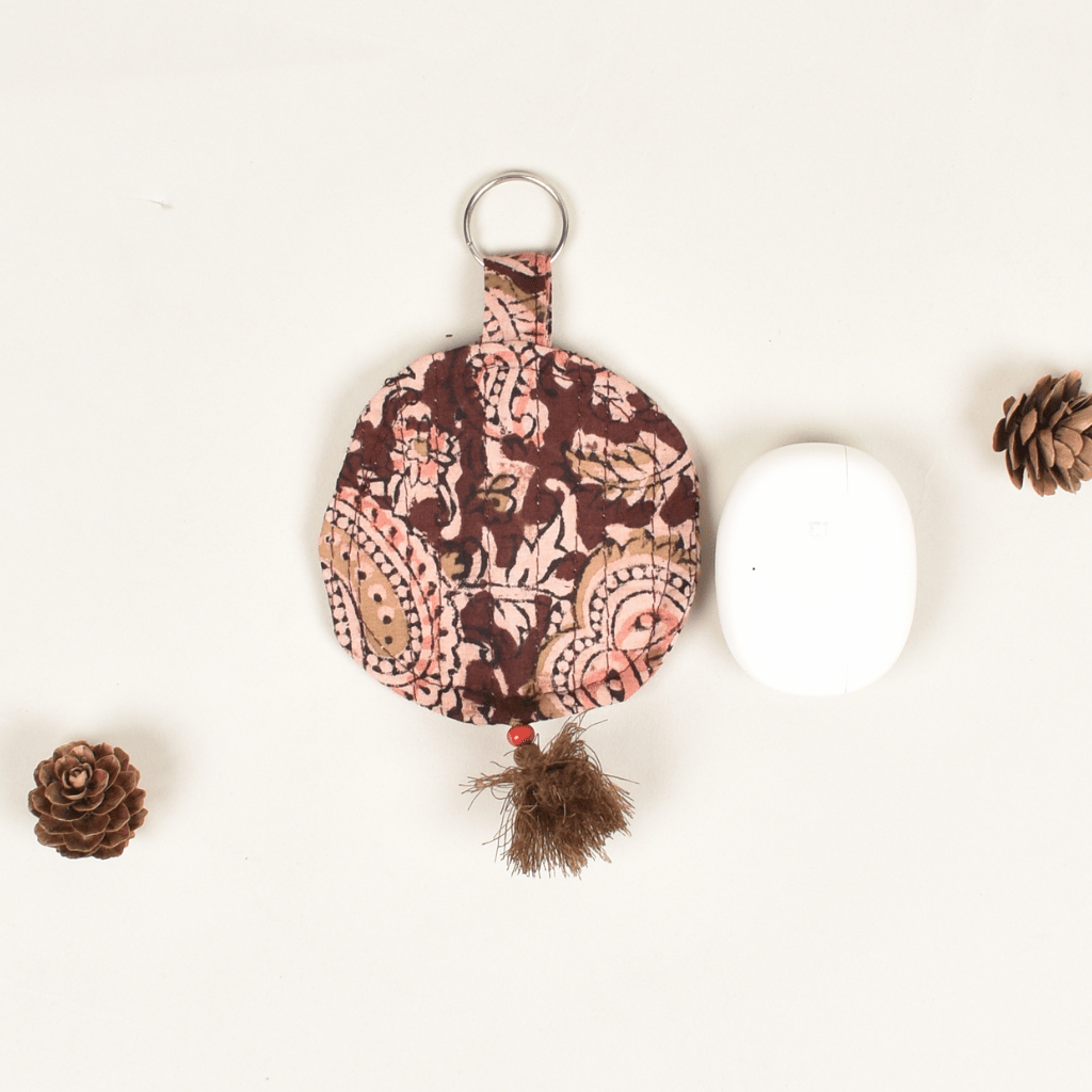 Lip balm brown kalamkari pouch - back