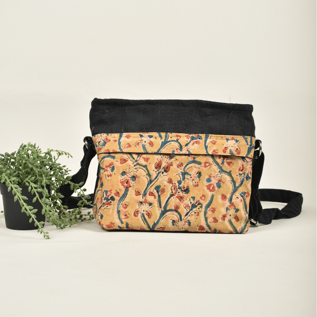 Yellow Multi pocket canvas sling bag - back