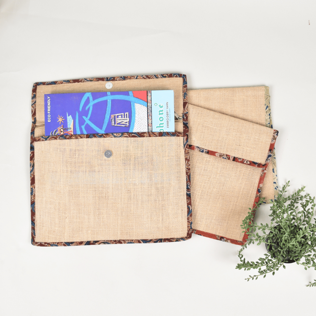 Jute slip folder with kalamkari borders