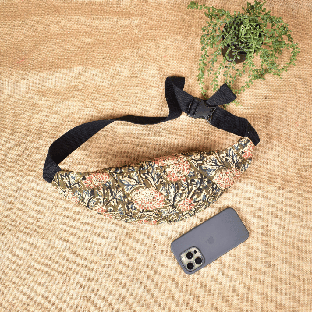 Fanny Bag or Waist Bag in Green Kalamkari - back