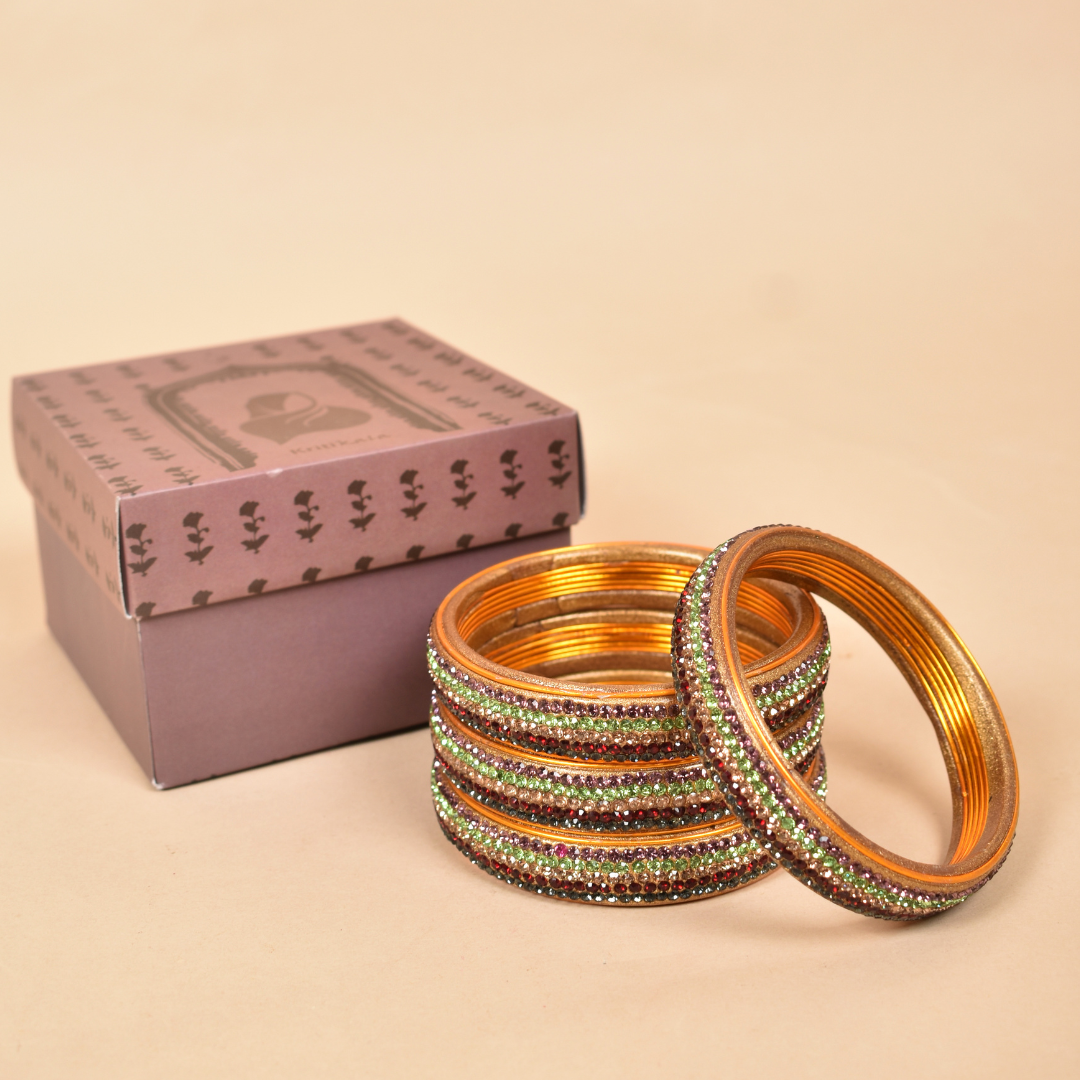 Pair of bangles in multi colour brown and gold lines