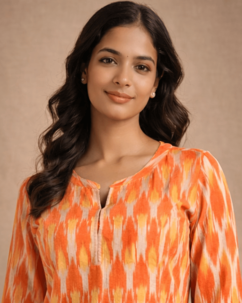 ORANGE IKAT SHORT TUNIC - neck