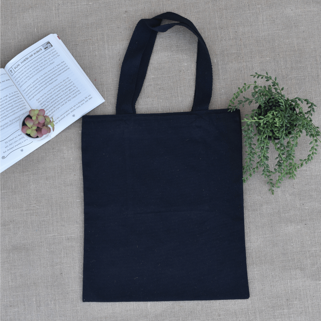 Black canvas tote bag - hearts embroidery - back