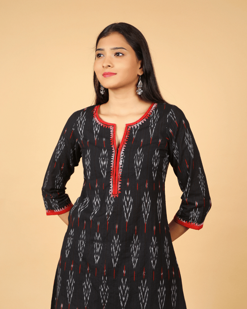 Black Triangle Embroidery Ikat Kurta - embroidery