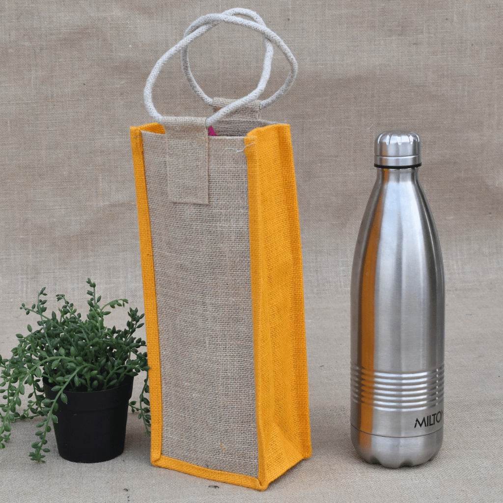 Yellow jute bottle bag - handle