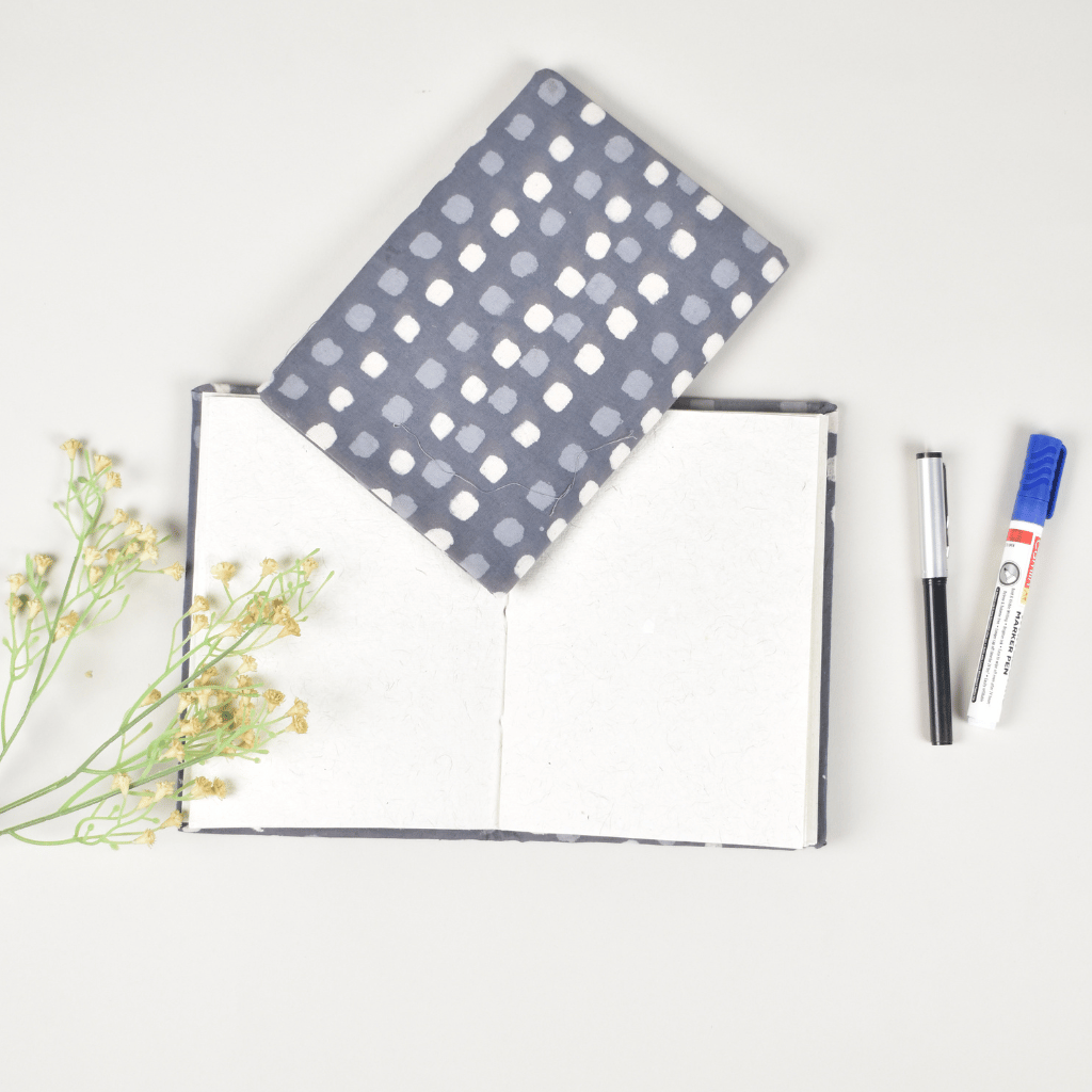 Red kalamkari handmade paper diary and cover - grey
