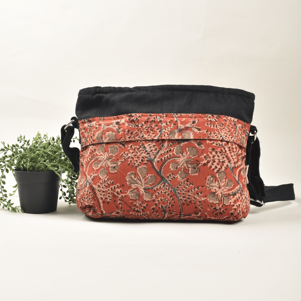 kalamkari multi pocket sling bag - back