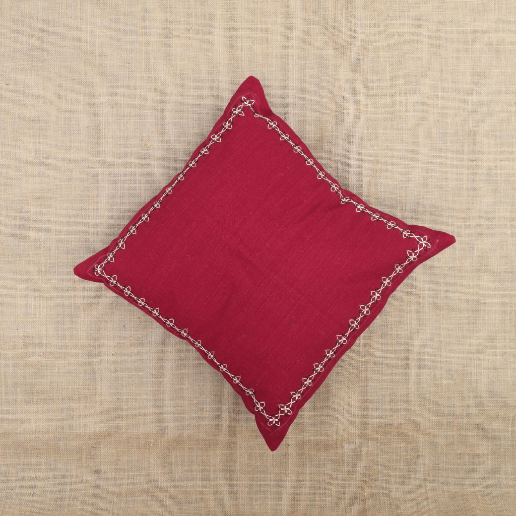 Maroon Embroidered Mangalagiri Cotton Cushion Cover