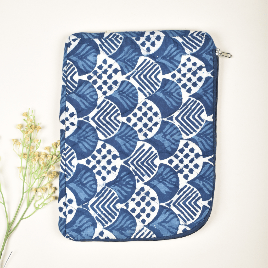Blue Kalamkari Laptop Sleeve - front
