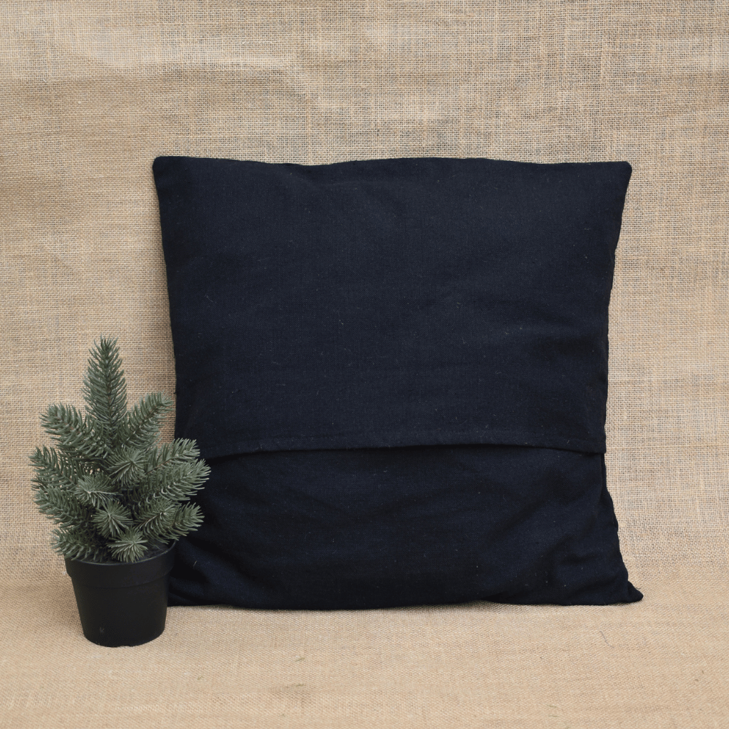 Black Embroidered Mangalagiri Cotton Cushion Cover – 16 x 16 Inches
