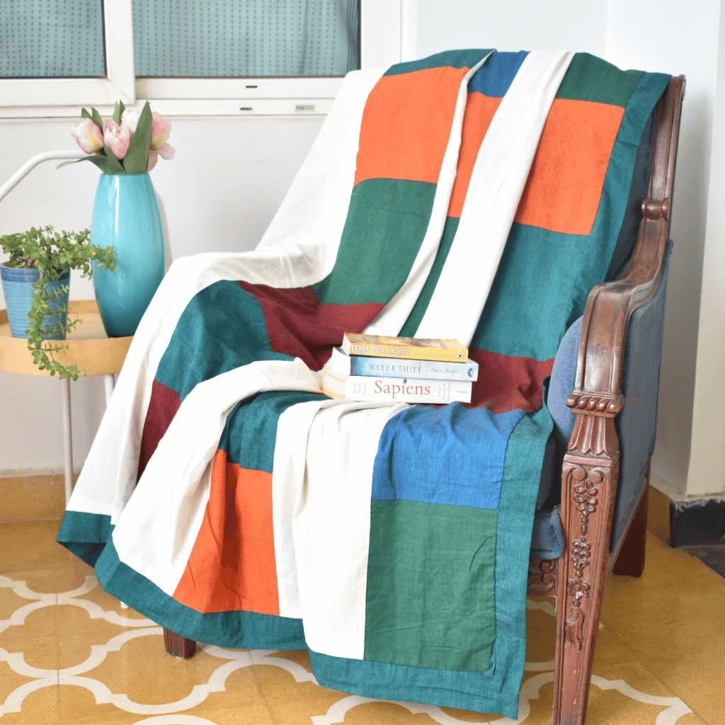Kalamkari Patchwork single dohar with green border