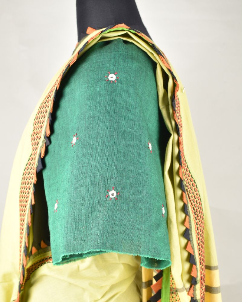 Sheesha' Green Cotton embroidered blouse piece - side