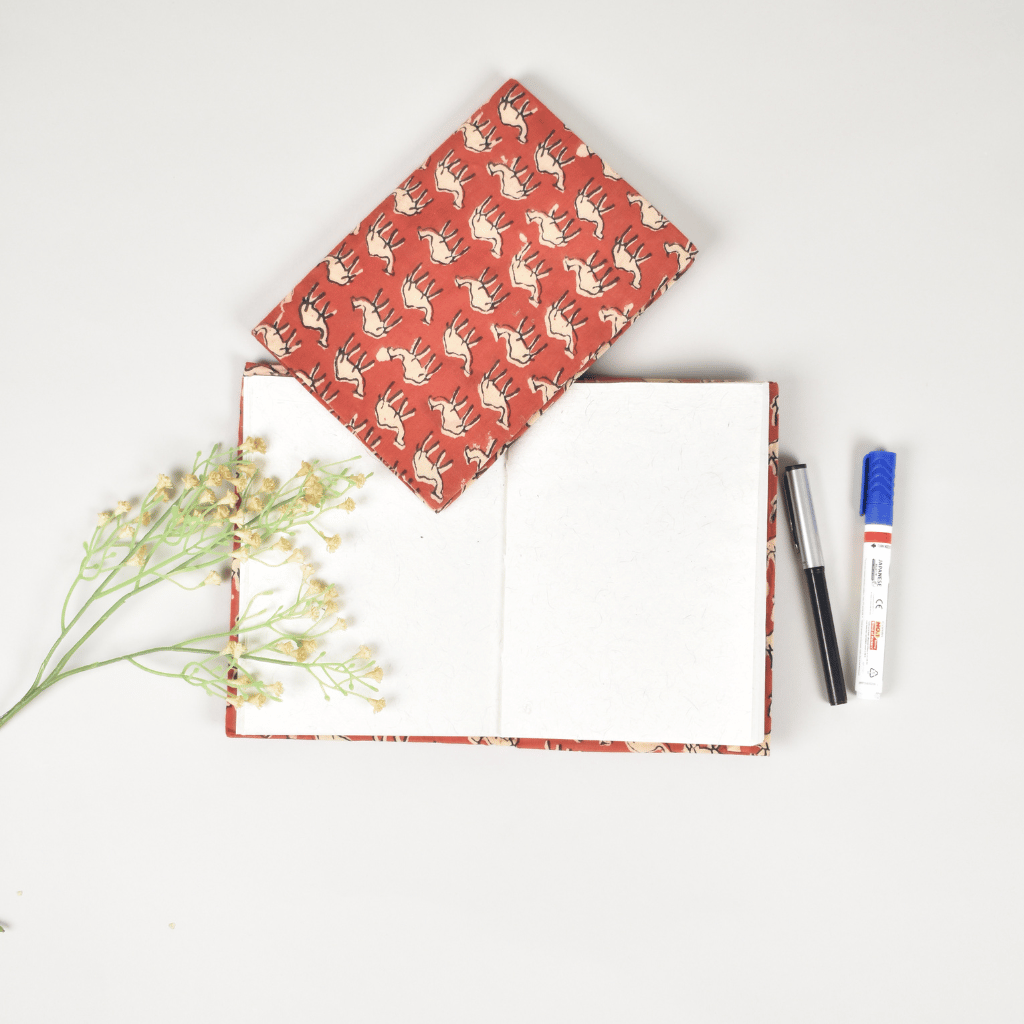 Red kalamkari handmade paper diary and cover - paper