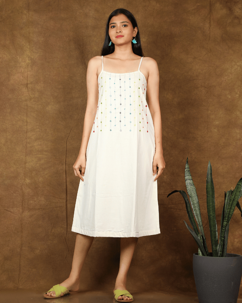 Spaghetti strap white summer dress - Front