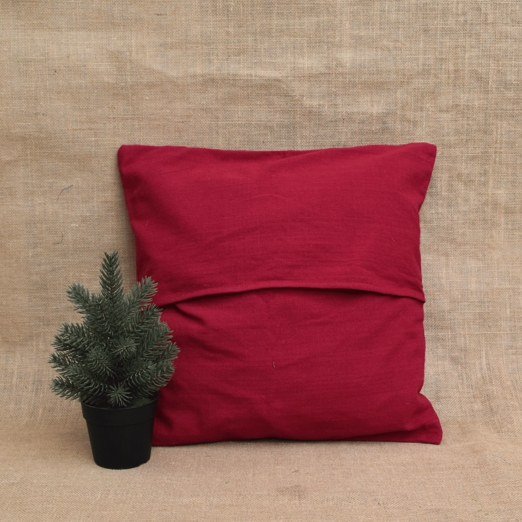Maroon Geometric Embroidered Cotton Cushion Cover – 16 x 16 Inches