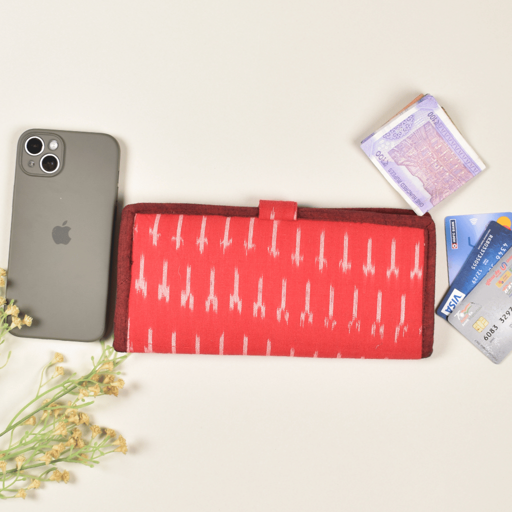 Red Ikat and jute ladies wallet