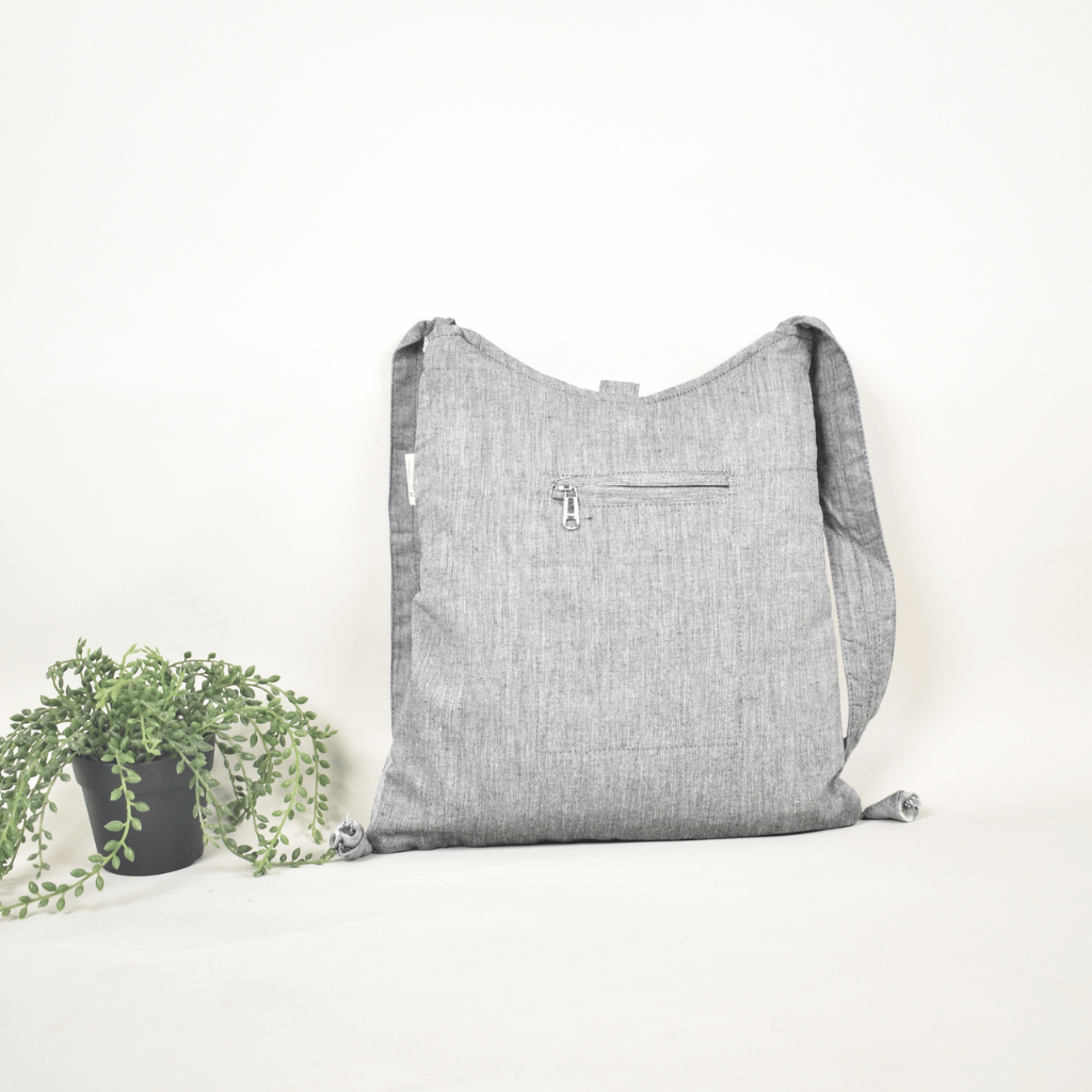 Grey Ikat sling bag with hand embroidery - back