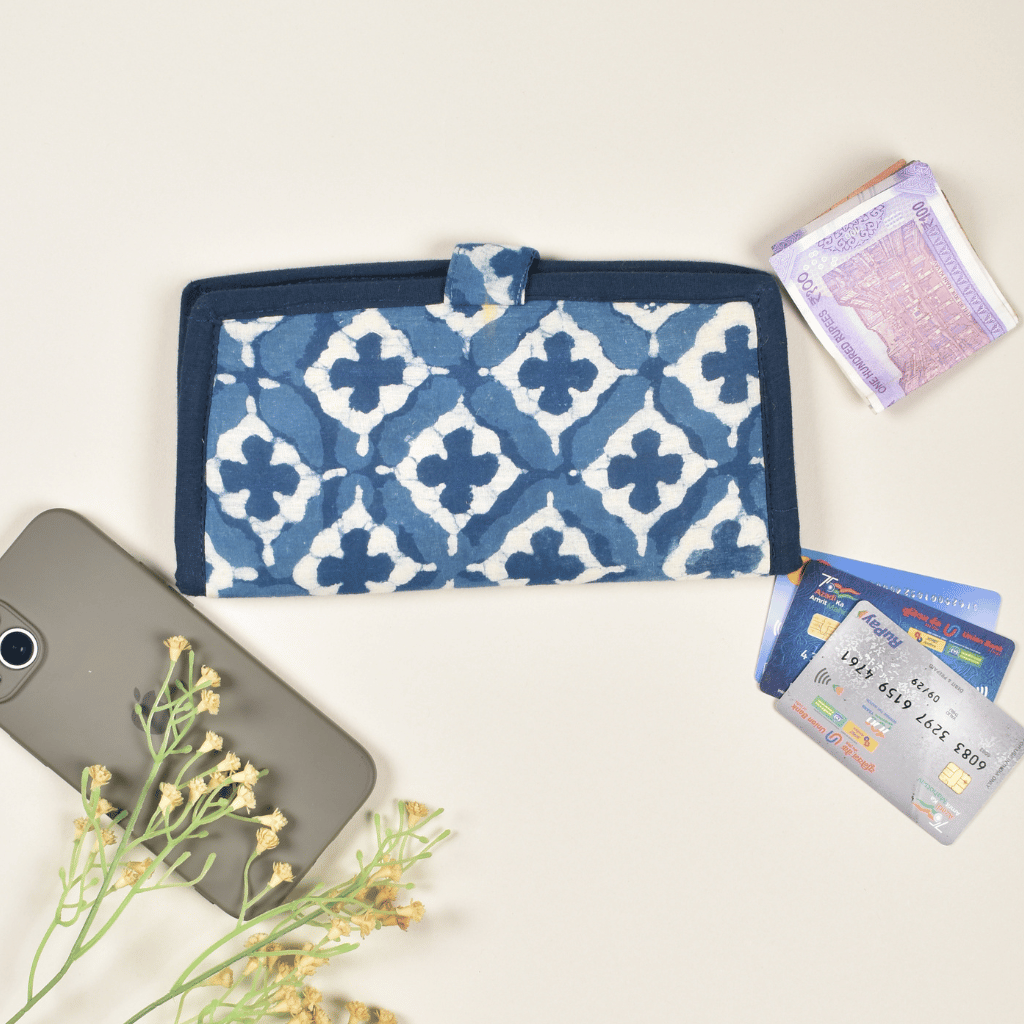 Jute ladies wallet in indigo blue