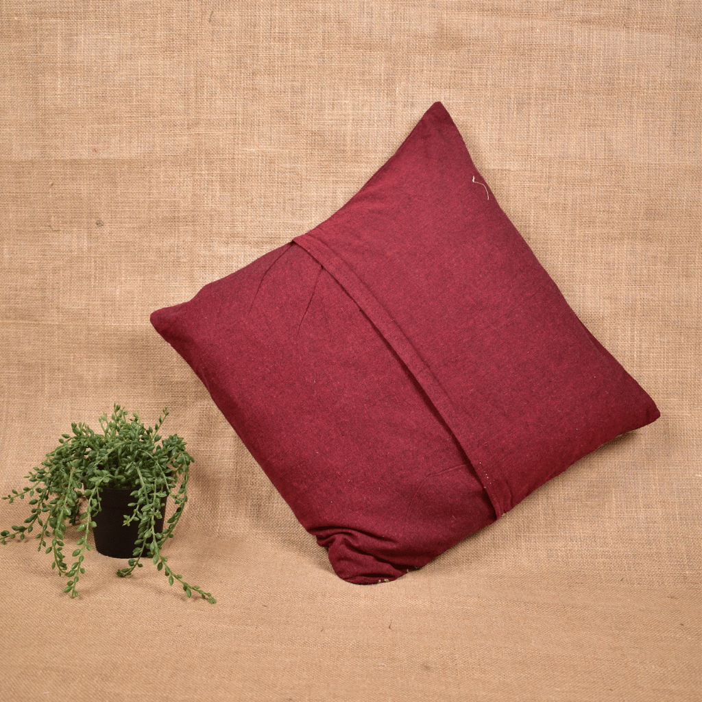 "Lazy morning" pure cotton cushion cover - Maroon - back