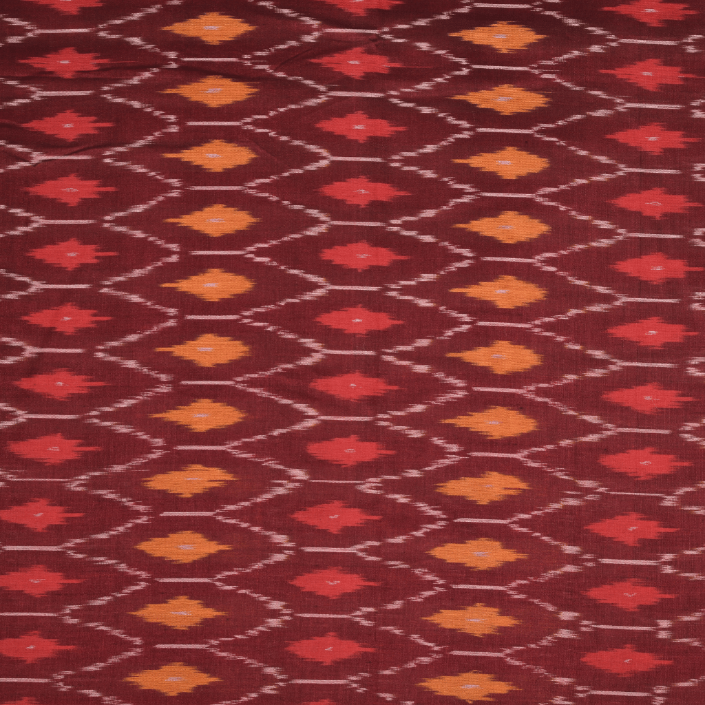 Maroon ikat saree with hand embroidery
