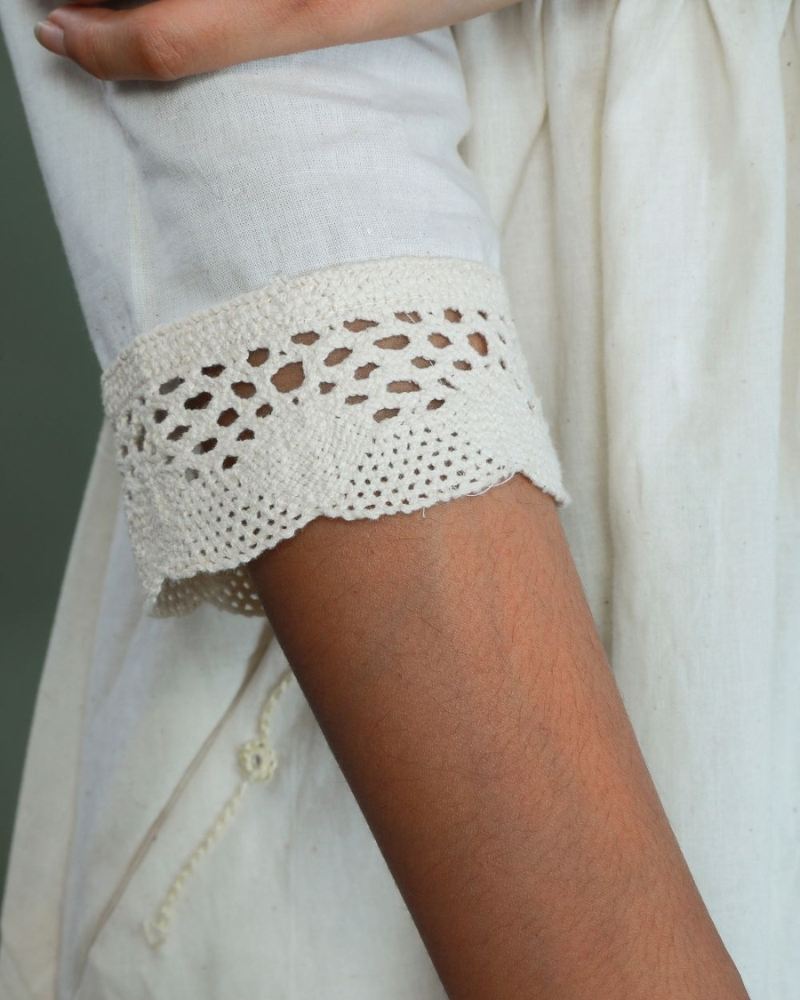 Mirror work dress in off white muslin sleeves
