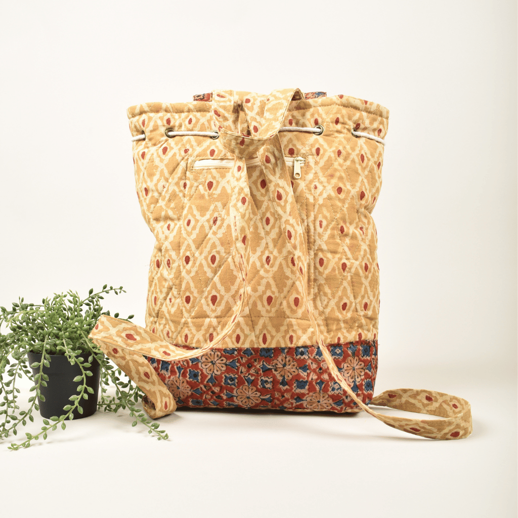 Yellow Kalamkari Backpack - back